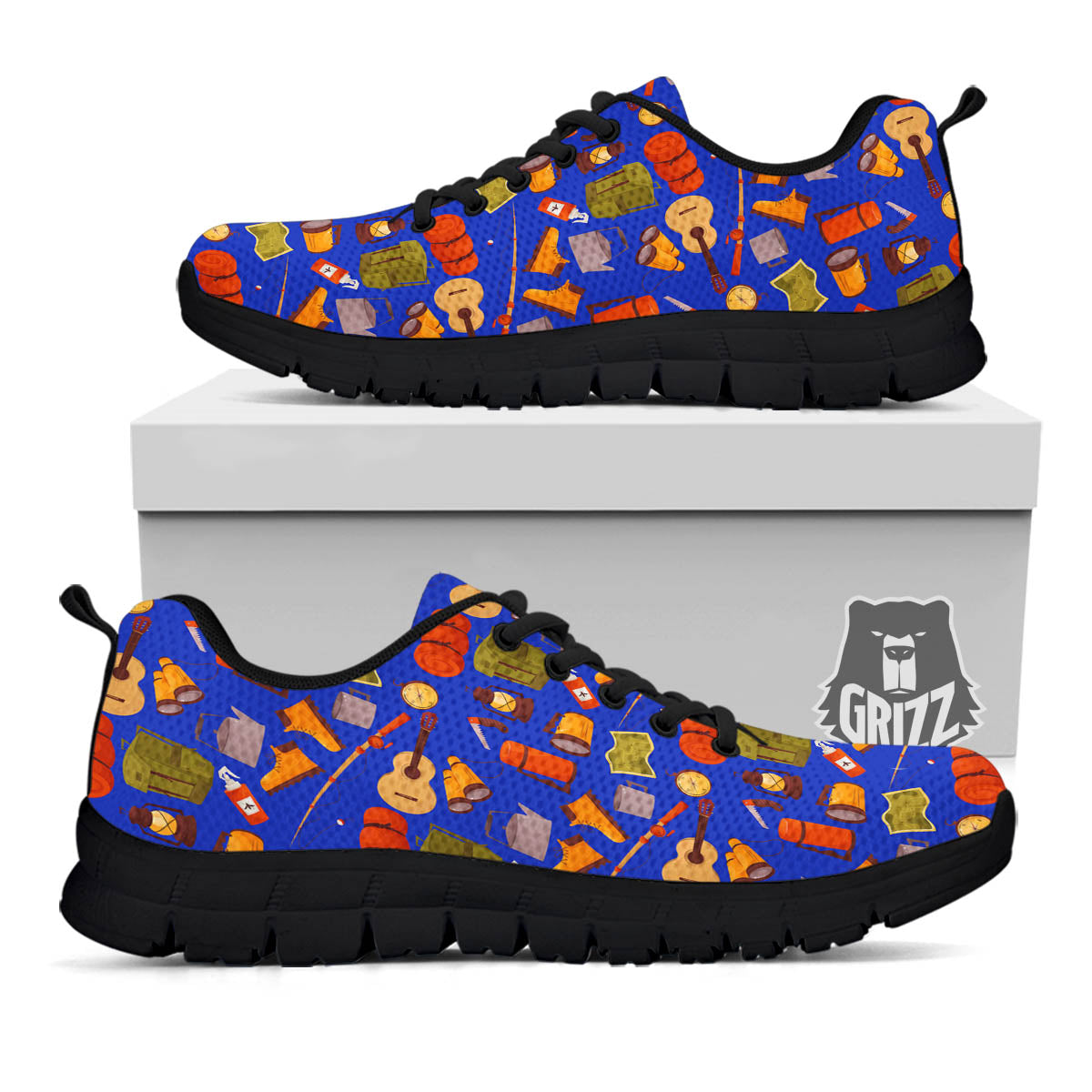 Picnic Camping Print Pattern Black Sneaker-grizzshop
