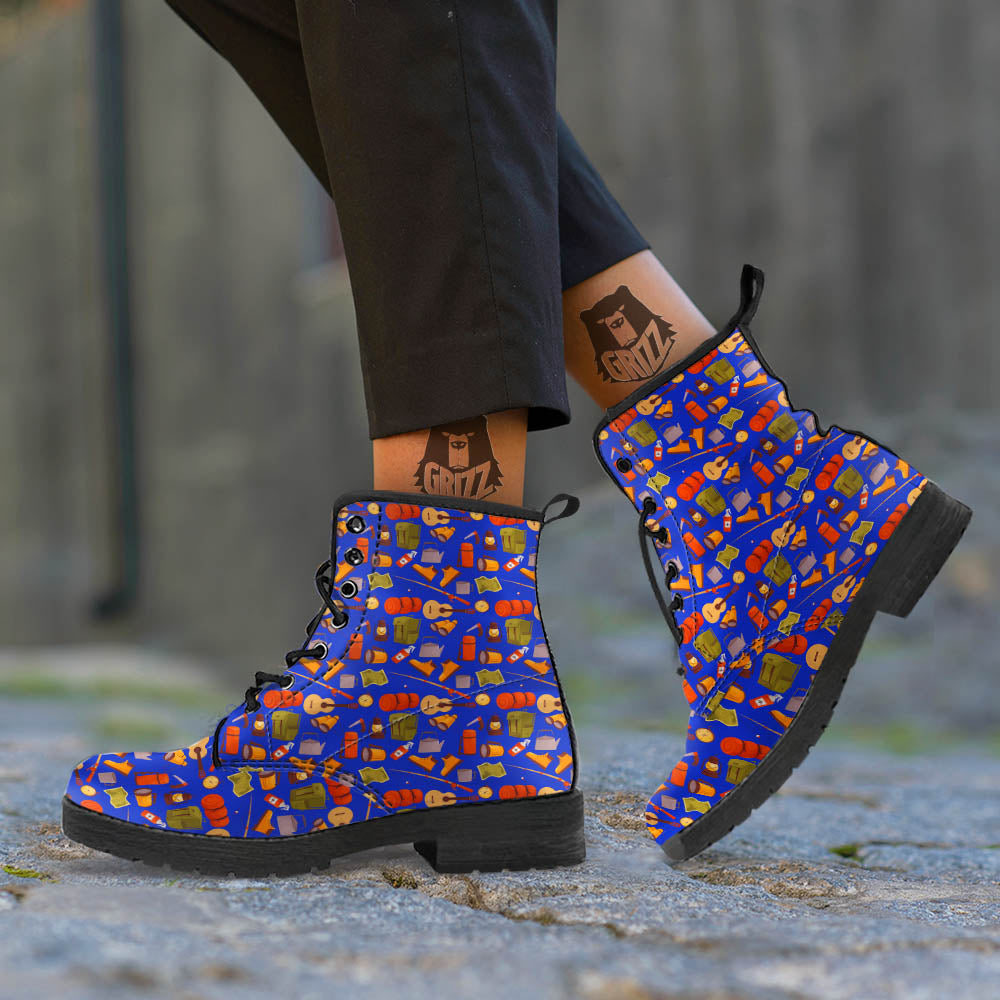 Picnic Camping Print Pattern Leather Boots-grizzshop