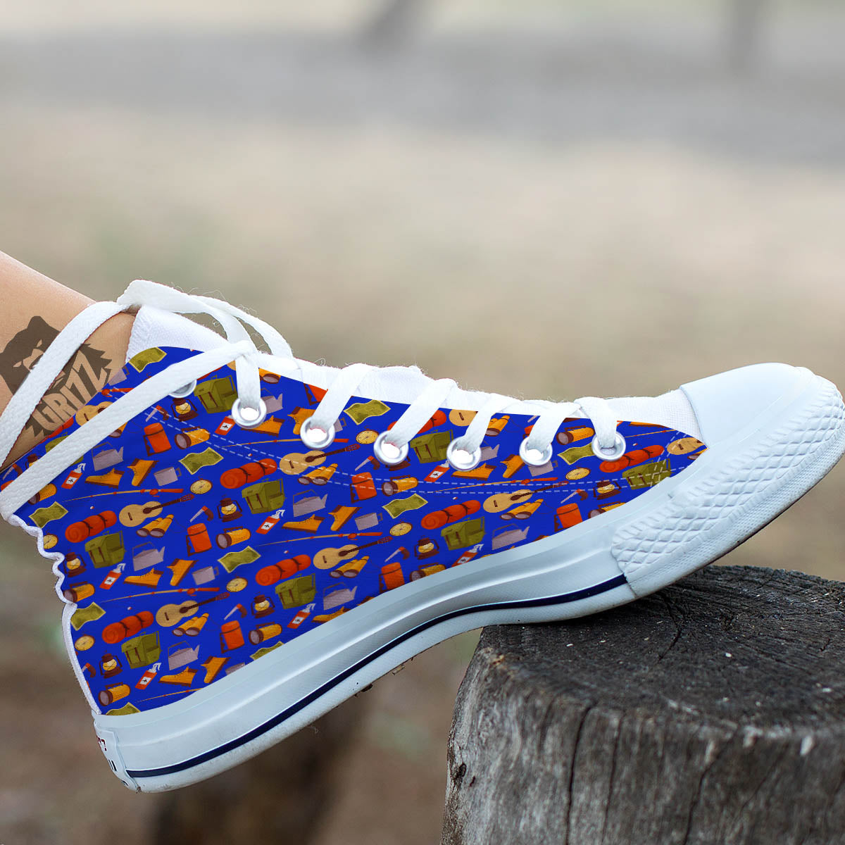 Picnic Camping Print Pattern White High Top Shoes-grizzshop