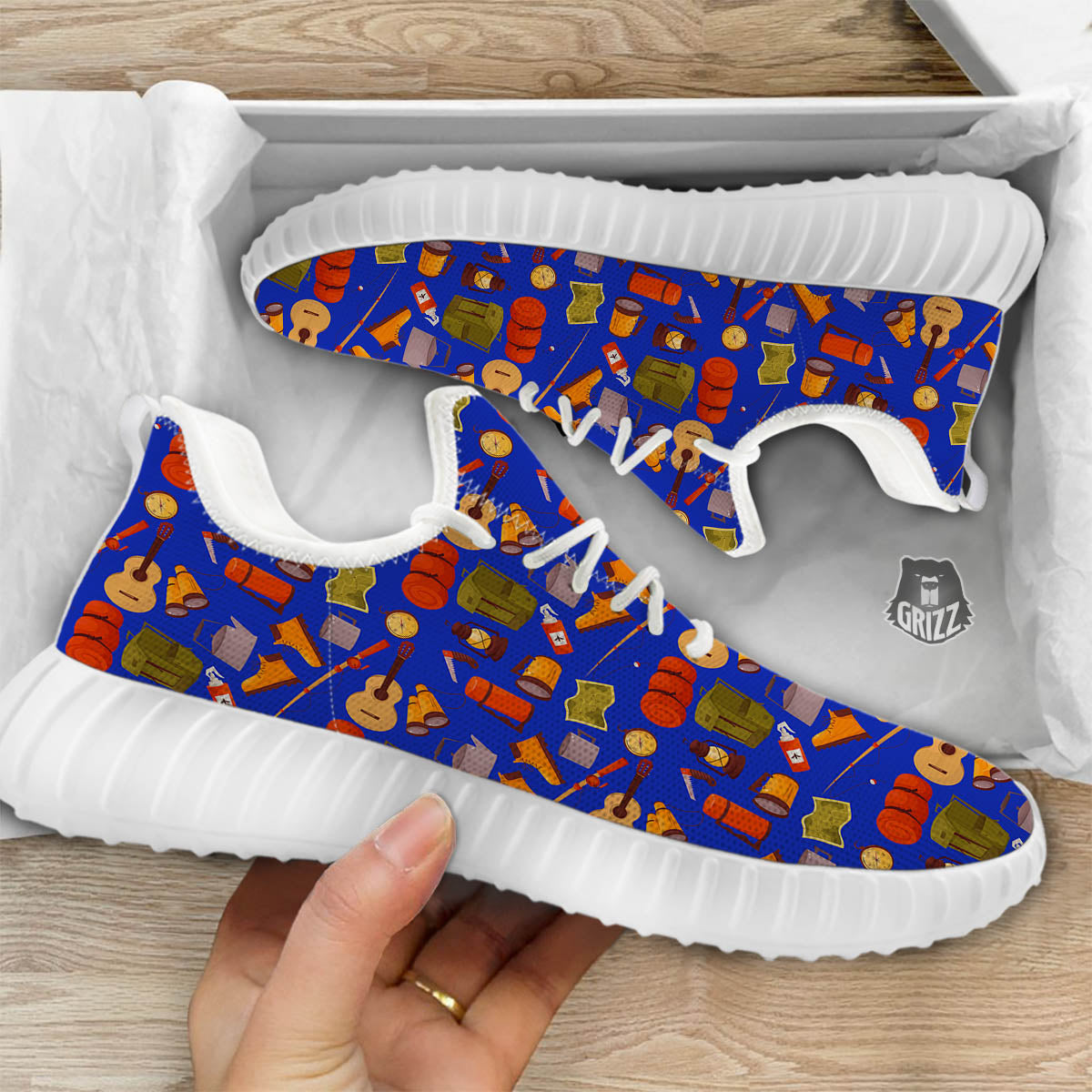 Picnic Camping Print Pattern White Walking Shoes-grizzshop