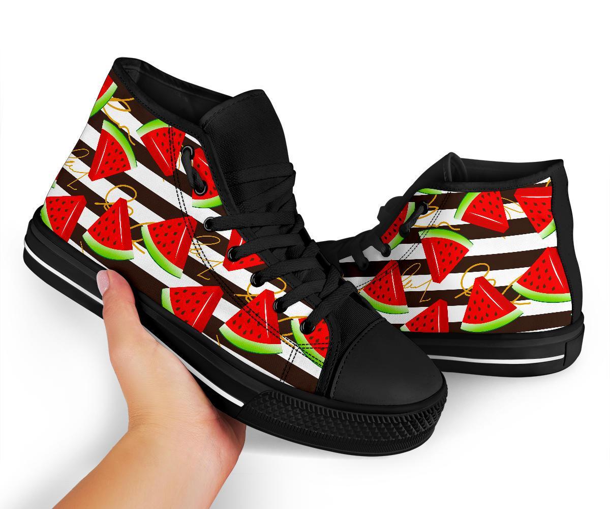 Piece Watermelon Stripe Black Pattern Print Men Women's High Top Shoes-grizzshop