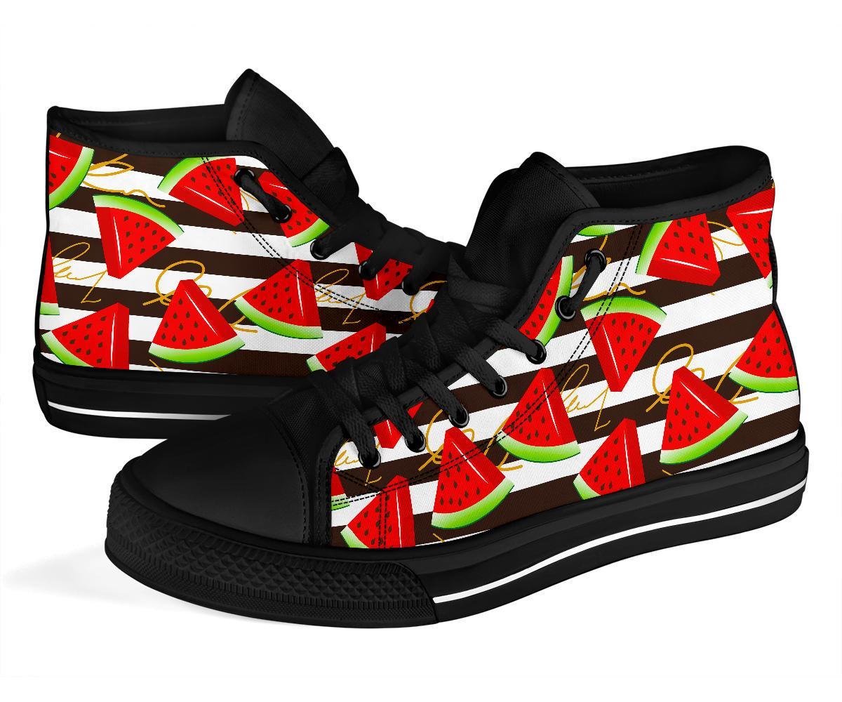 Piece Watermelon Stripe Black Pattern Print Men Women's High Top Shoes-grizzshop