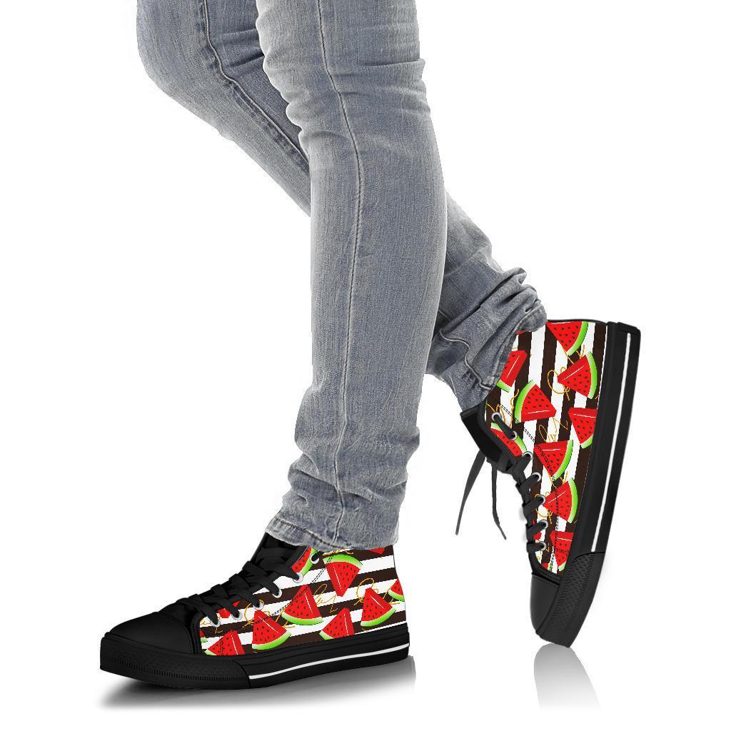 Piece Watermelon Stripe Black Pattern Print Men Women's High Top Shoes-grizzshop