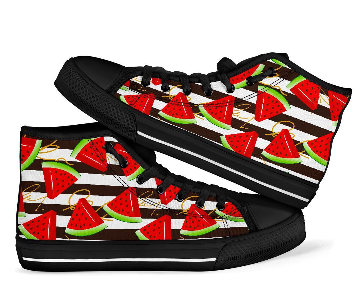 Piece Watermelon Stripe Black Pattern Print Men Women's High Top Shoes-grizzshop