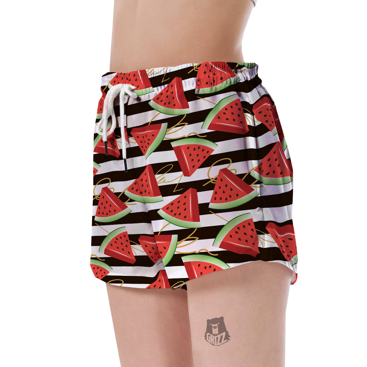 Piece Watermelon Stripe Black Pattern Print Women's Shorts-grizzshop