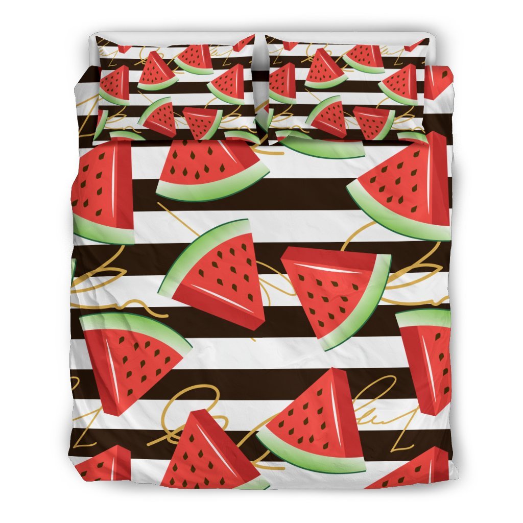 Piece Watermelon Stripe Black Pattern Print Duvet Cover Bedding Set-grizzshop