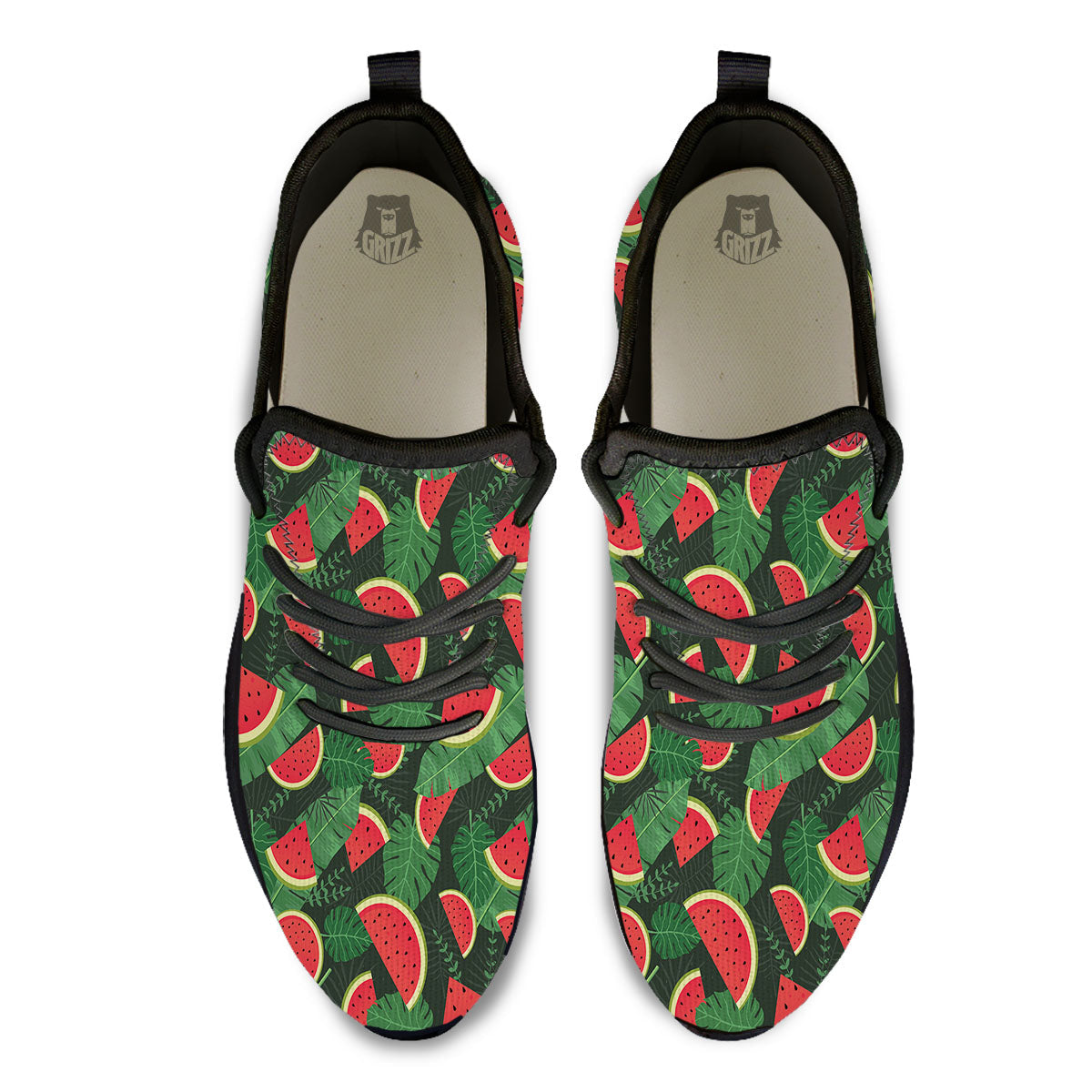 Pieces Leaf Watermelon Print Pattern Black Athletic Shoes-grizzshop
