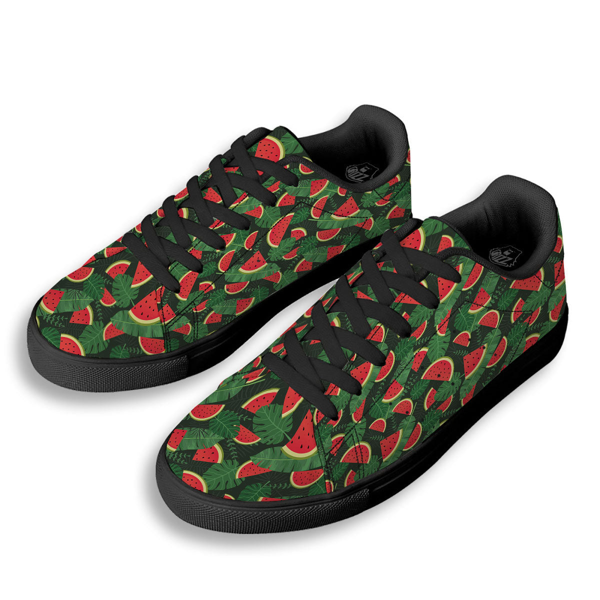 Pieces Leaf Watermelon Print Pattern Black Low Top Sneakers-grizzshop