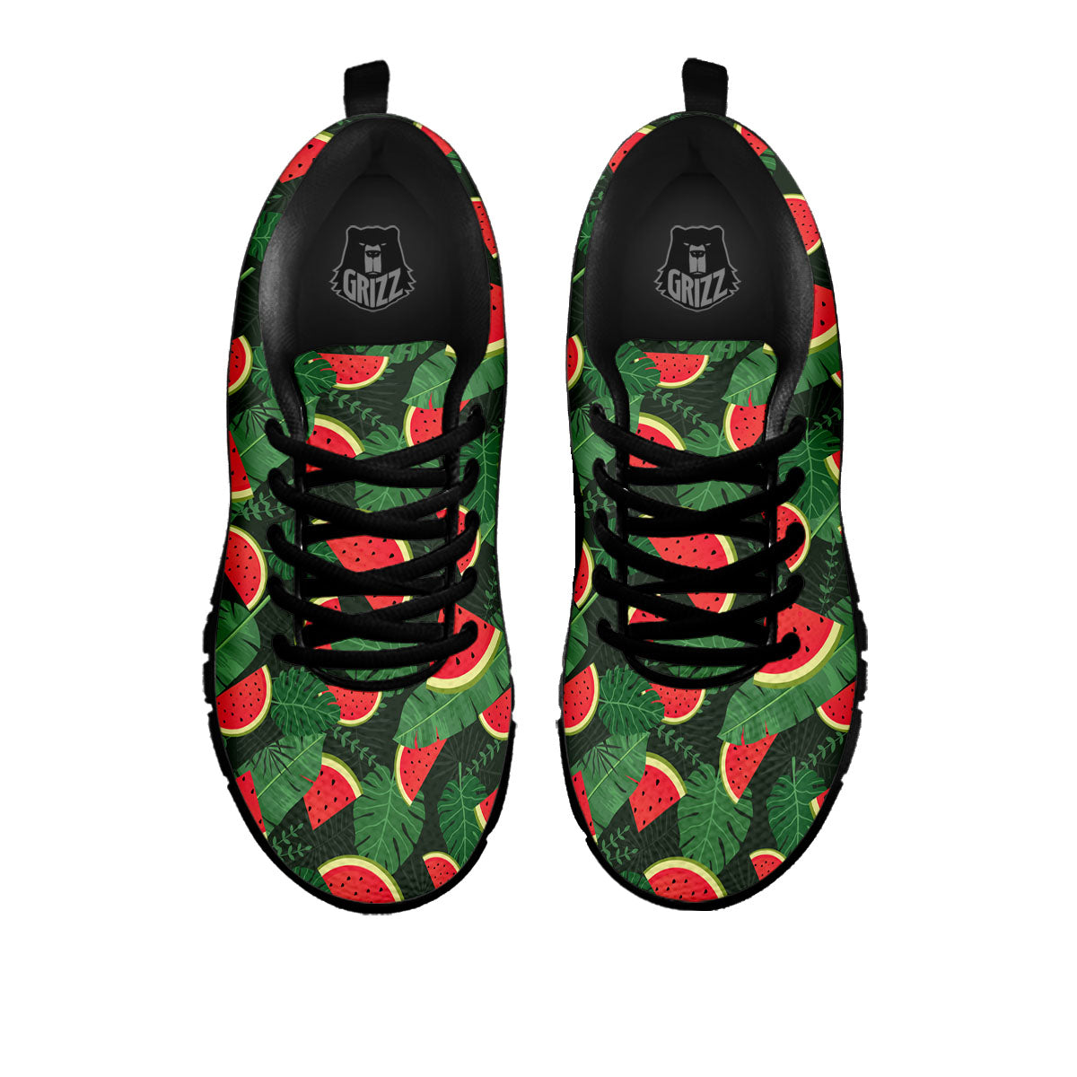 Pieces Leaf Watermelon Print Pattern Black Sneaker-grizzshop