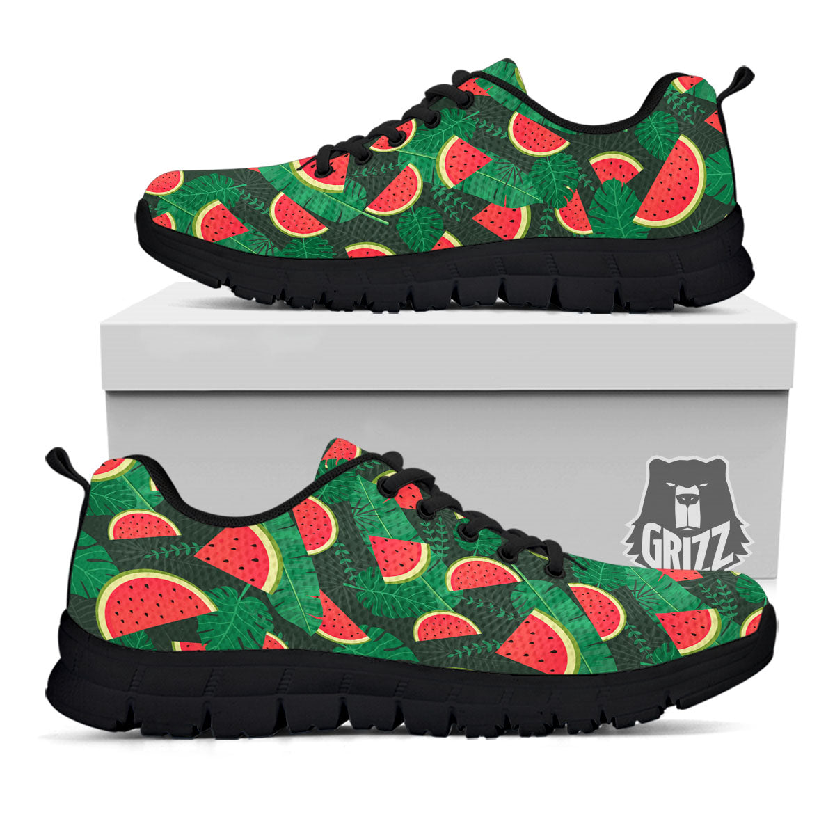 Pieces Leaf Watermelon Print Pattern Black Sneaker-grizzshop