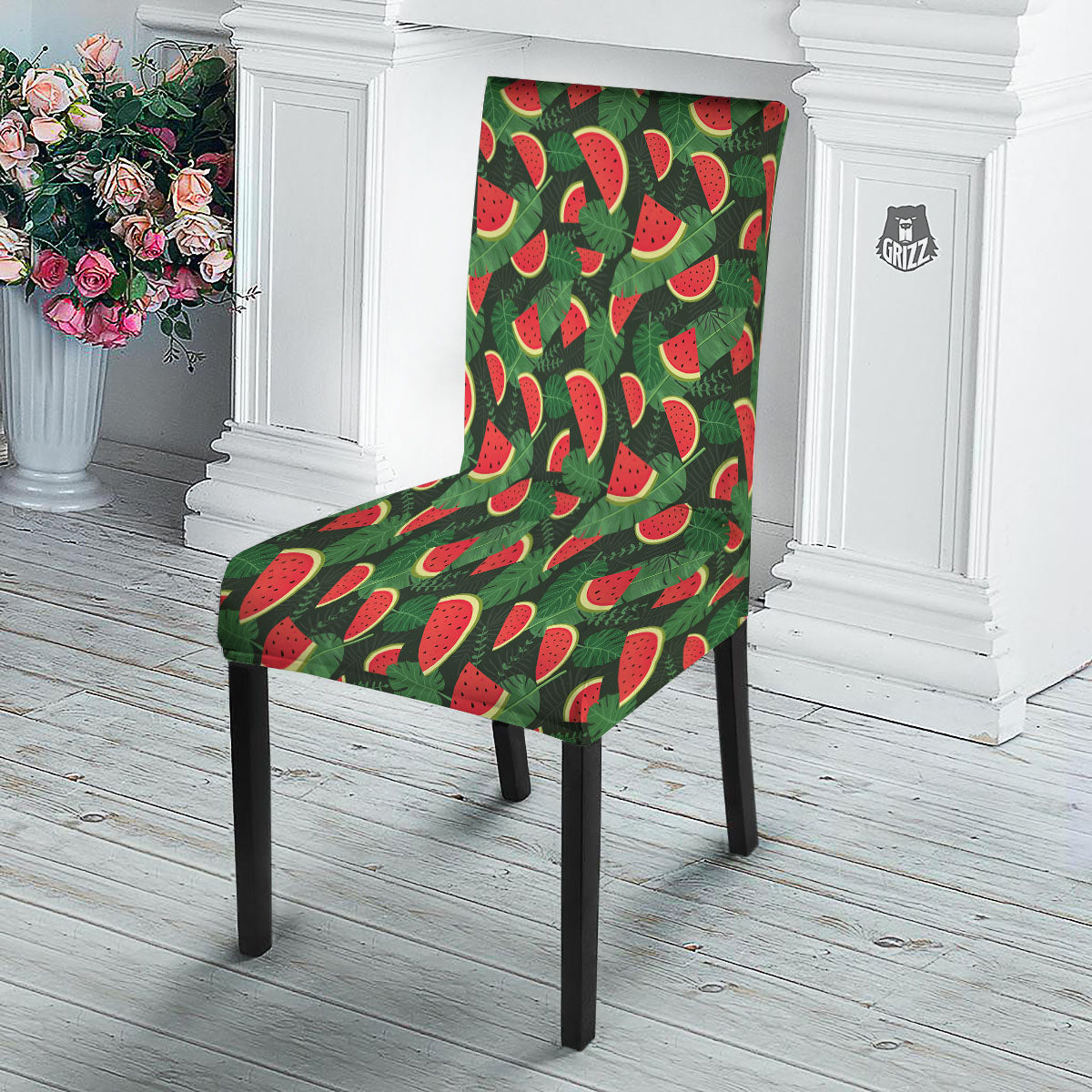 Pieces Leaf Watermelon Print Pattern Dining Chair Slipcover-grizzshop