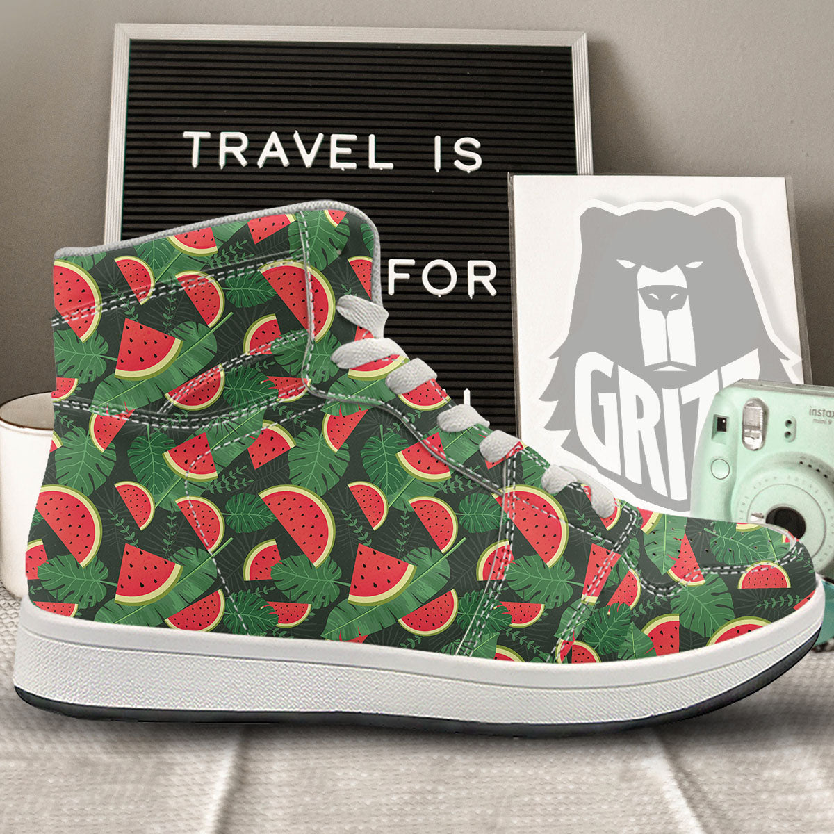 Pieces Leaf Watermelon Print Pattern High Top Sneakers-grizzshop