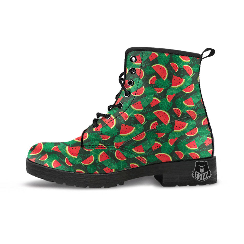 Pieces Leaf Watermelon Print Pattern Leather Boots-grizzshop