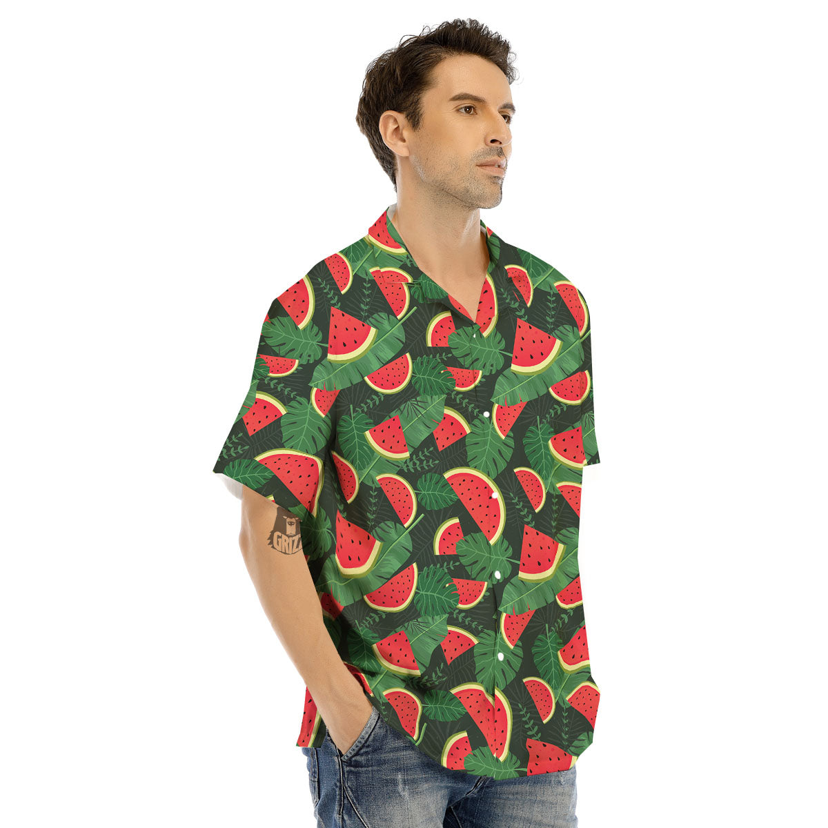 Pieces Leaf Watermelon Print Pattern Men's Hawaiian Shirt-grizzshop