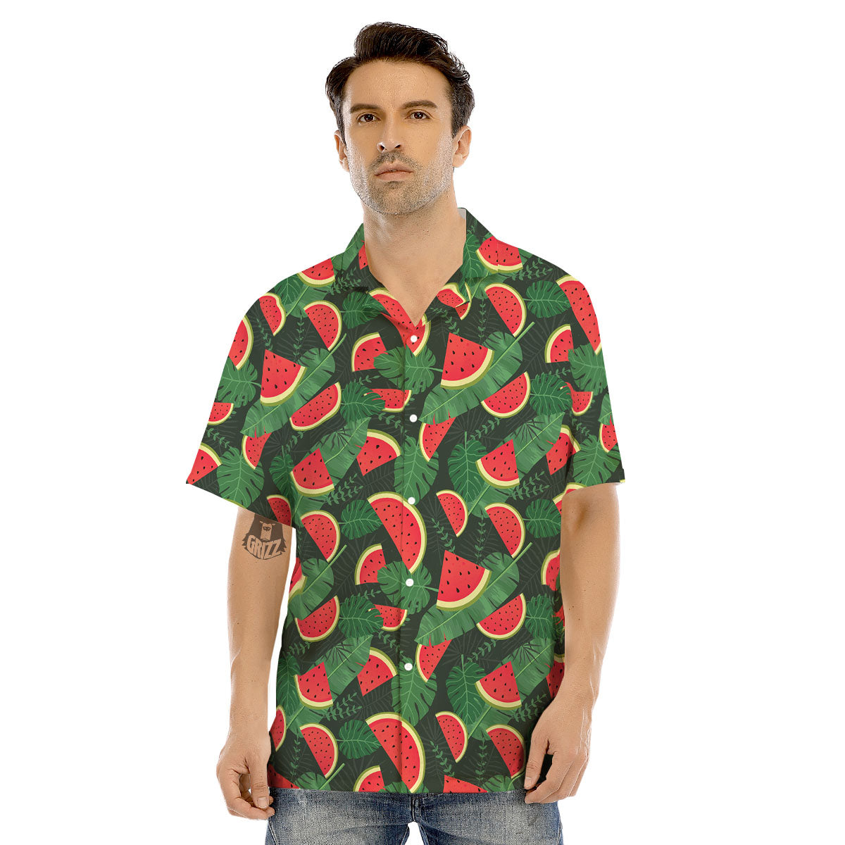 Pieces Leaf Watermelon Print Pattern Men's Hawaiian Shirt-grizzshop