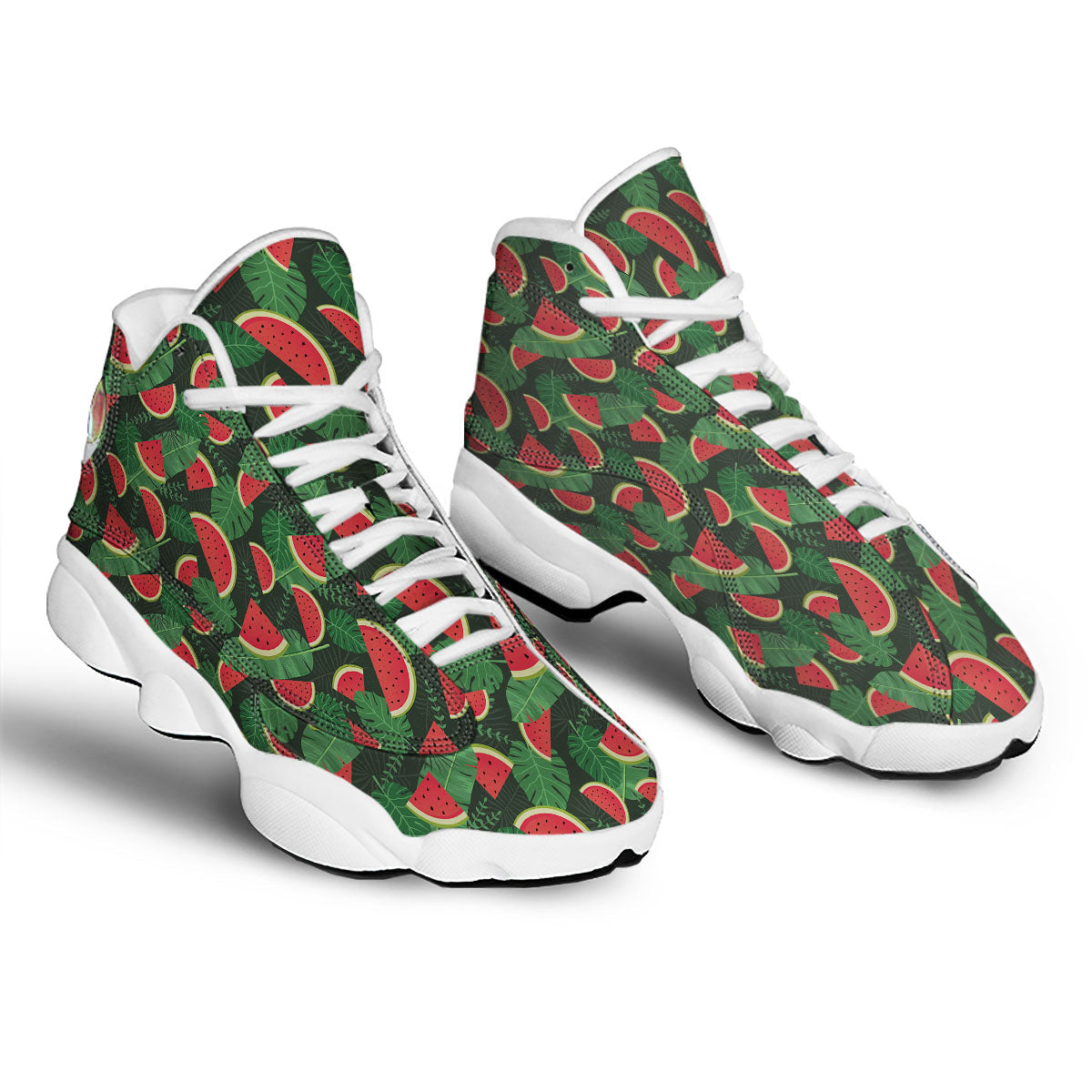 Pieces Leaf Watermelon Print Pattern White Basketball Shoes-grizzshop