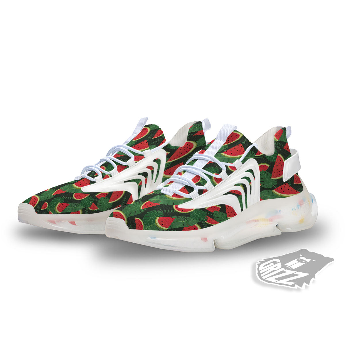 Pieces Leaf Watermelon Print Pattern White Gym Shoes-grizzshop