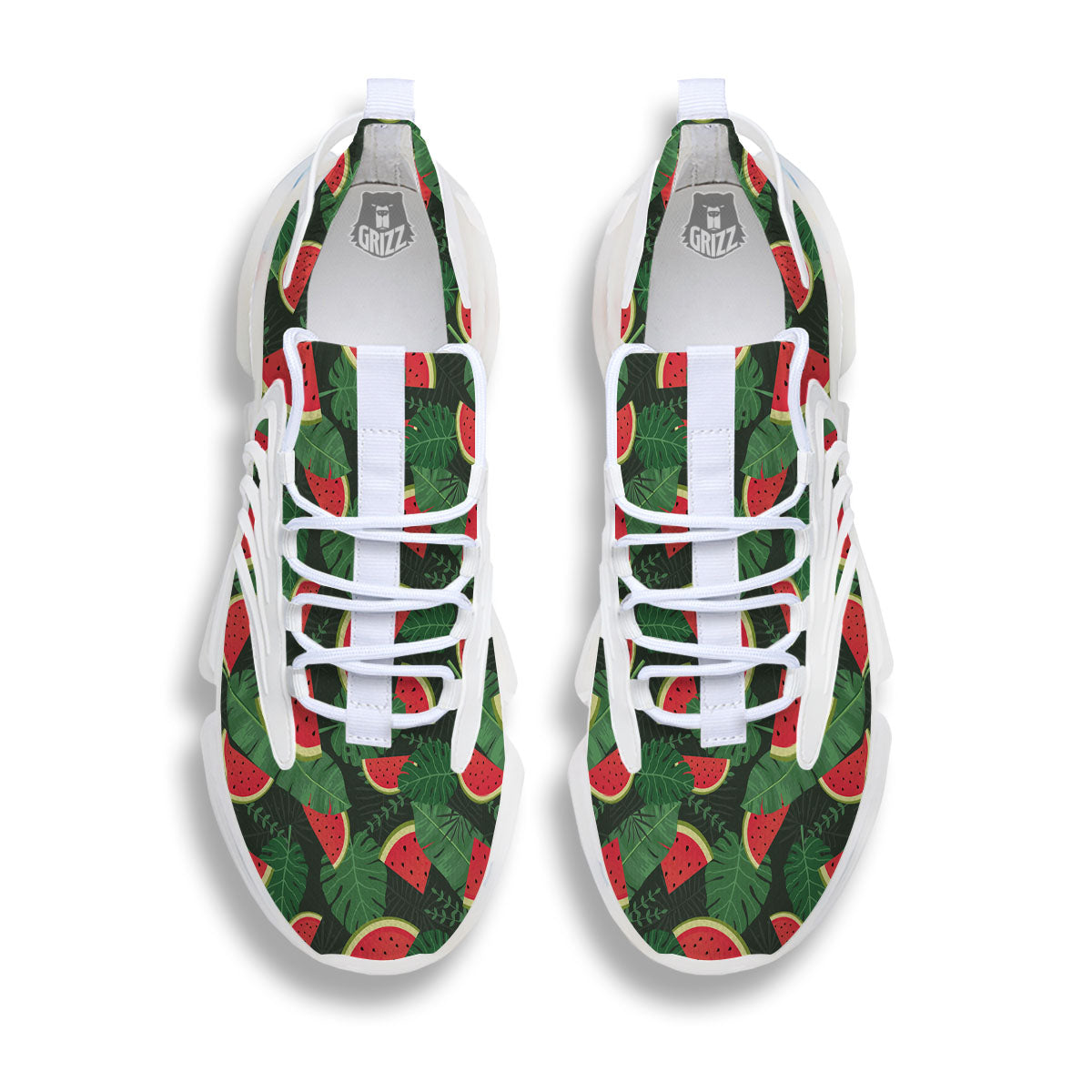 Pieces Leaf Watermelon Print Pattern White Gym Shoes-grizzshop