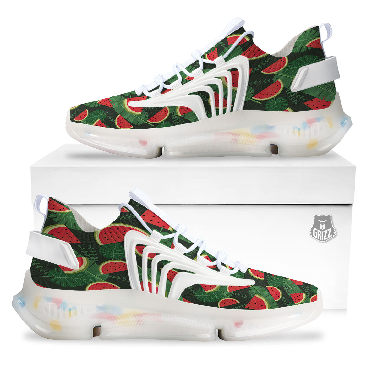Pieces Leaf Watermelon Print Pattern White Gym Shoes-grizzshop