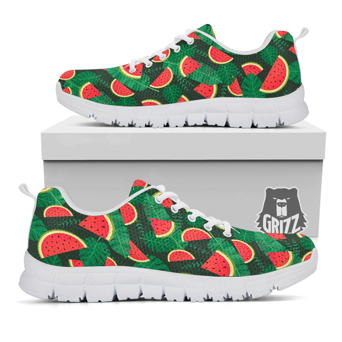 Pieces Leaf Watermelon Print Pattern White Sneaker-grizzshop