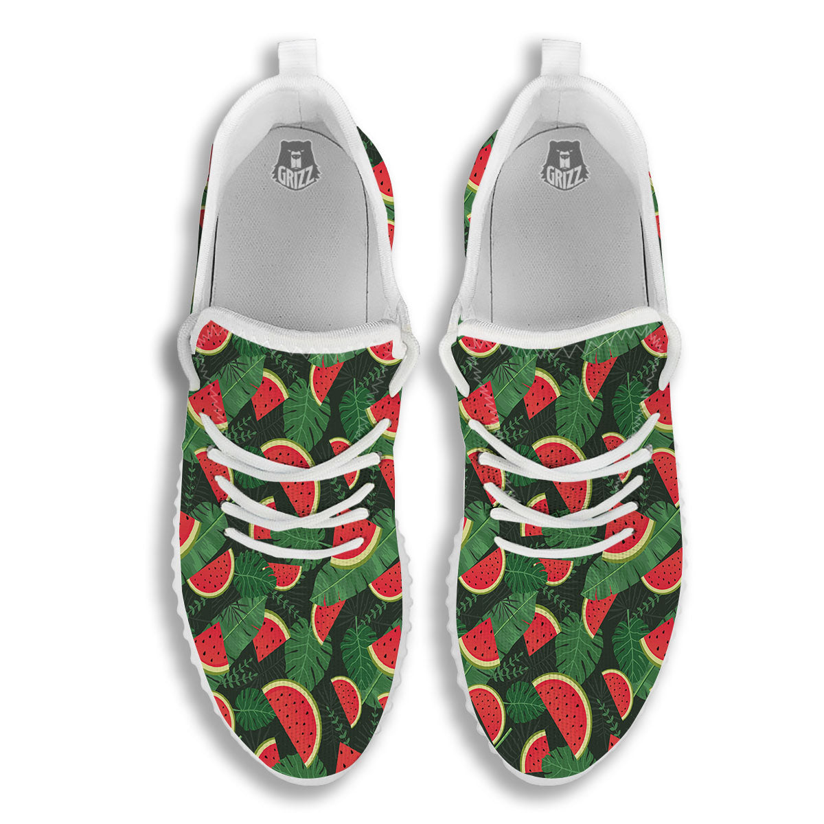 Pieces Leaf Watermelon Print Pattern White Walking Shoes-grizzshop