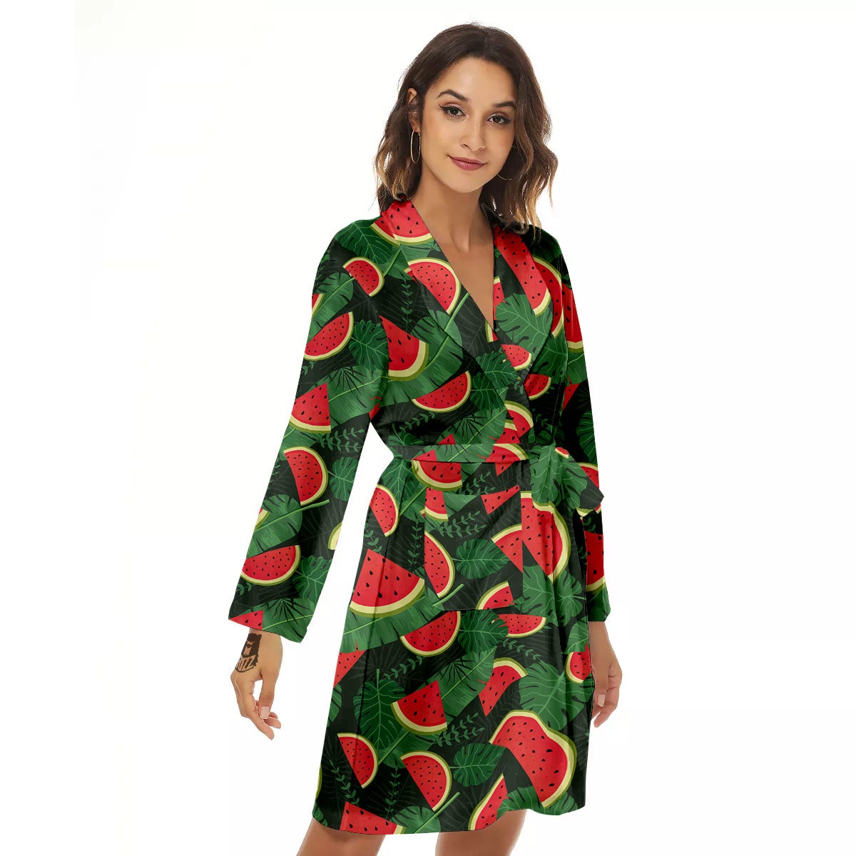 Pieces Leaf Watermelon Print Pattern Women's Robe-grizzshop