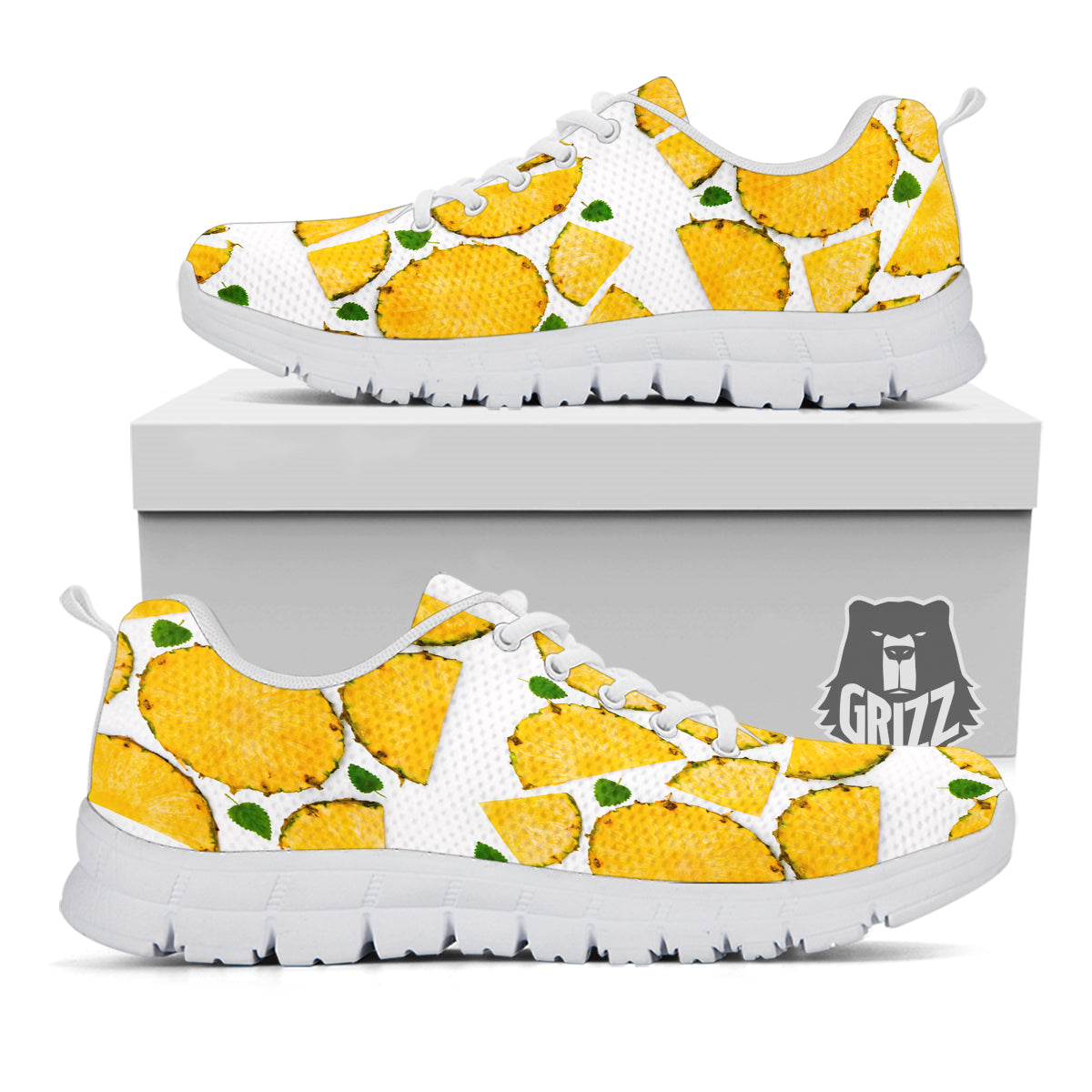 Pieces Pineapple Yellow Print Pattern White Sneaker-grizzshop