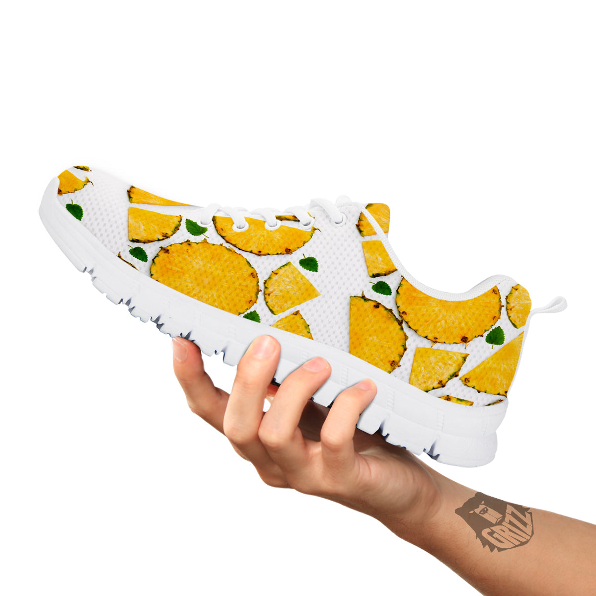 Pieces Pineapple Yellow Print Pattern White Sneaker-grizzshop