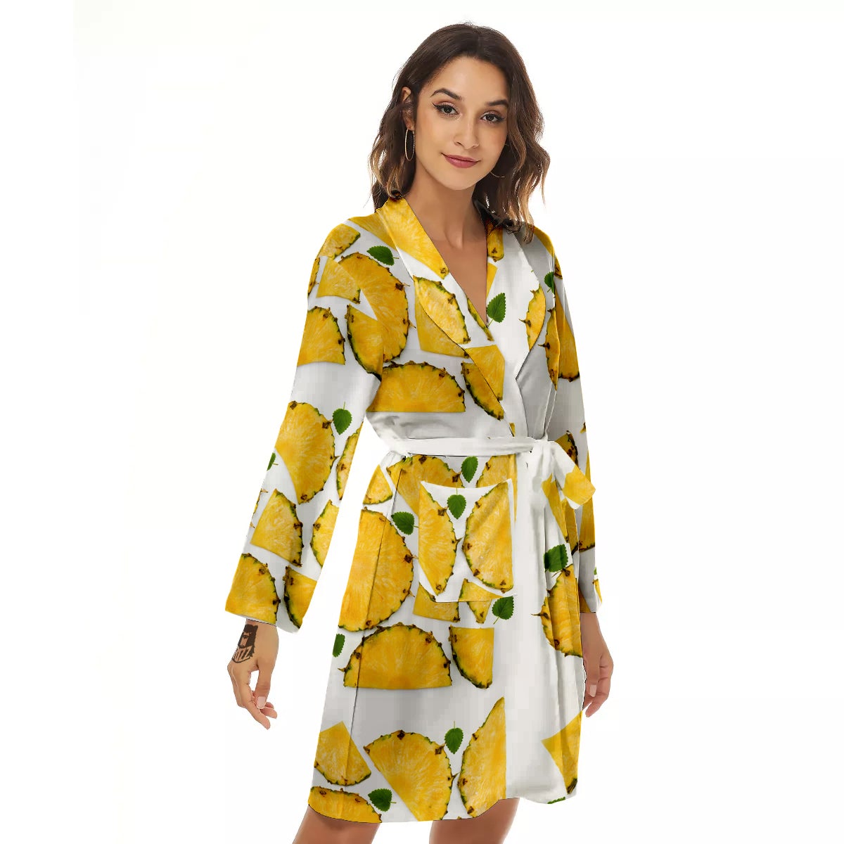 Pieces Pineapple Yellow Print Pattern Women's Robe-grizzshop