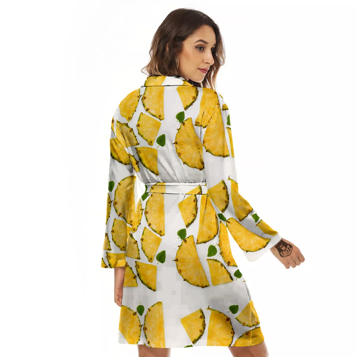 Pieces Pineapple Yellow Print Pattern Women's Robe-grizzshop