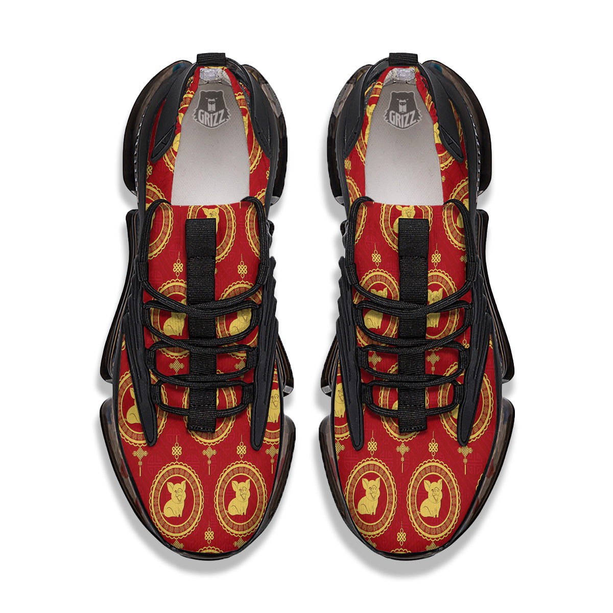 Pig And Chinese New Year Print Pattern Black Gym Shoes-grizzshop