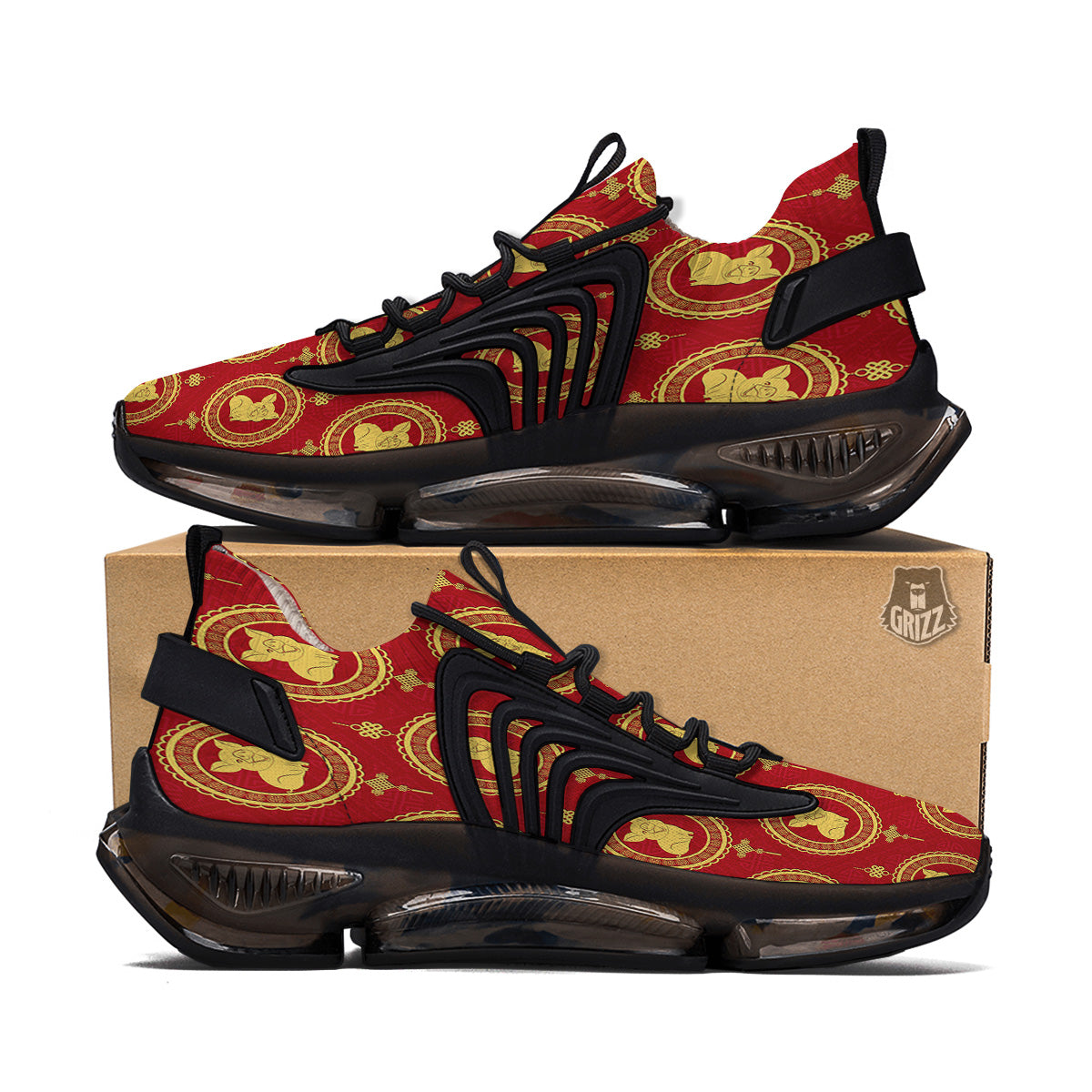Pig And Chinese New Year Print Pattern Black Gym Shoes-grizzshop