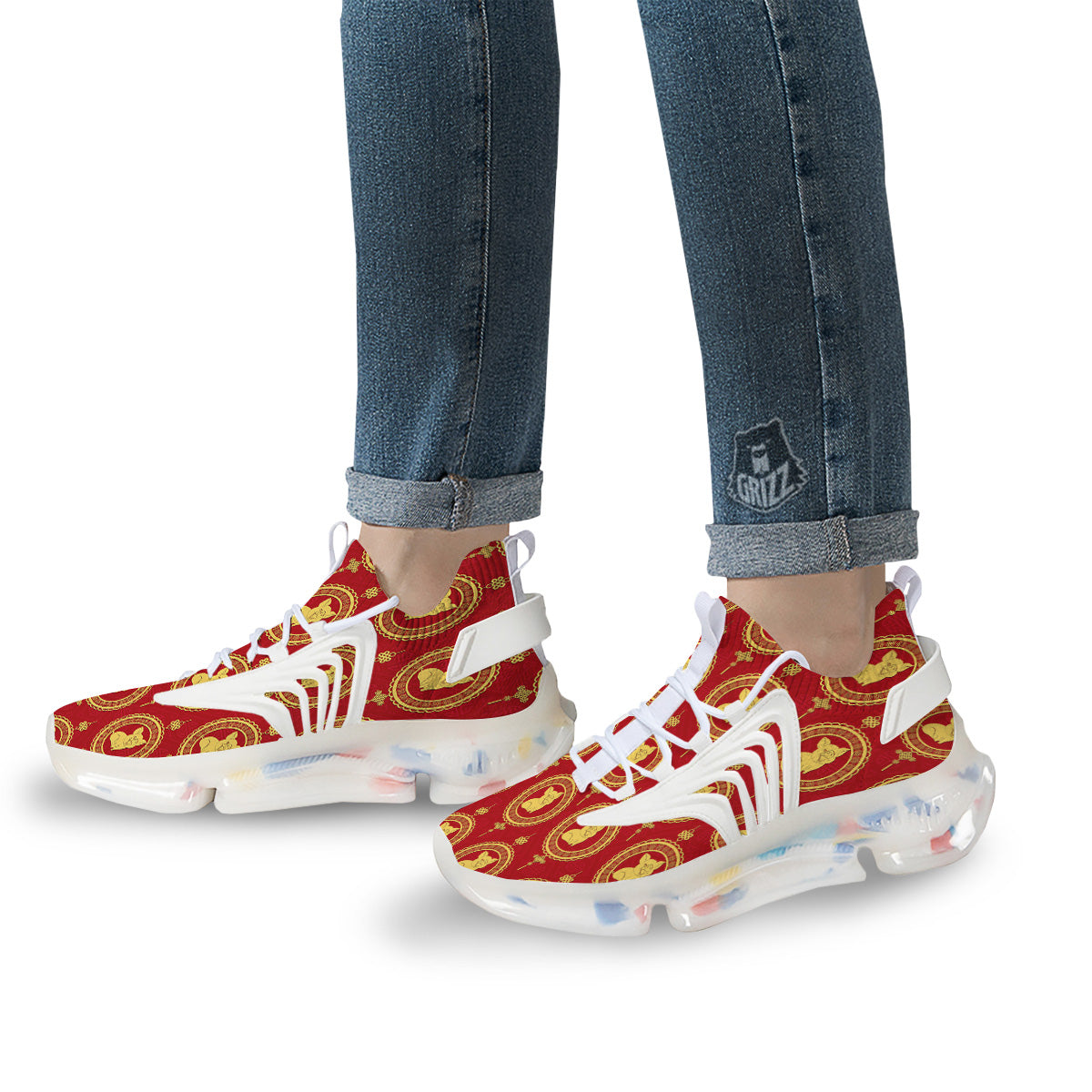 Pig And Chinese New Year Print Pattern White Gym Shoes-grizzshop