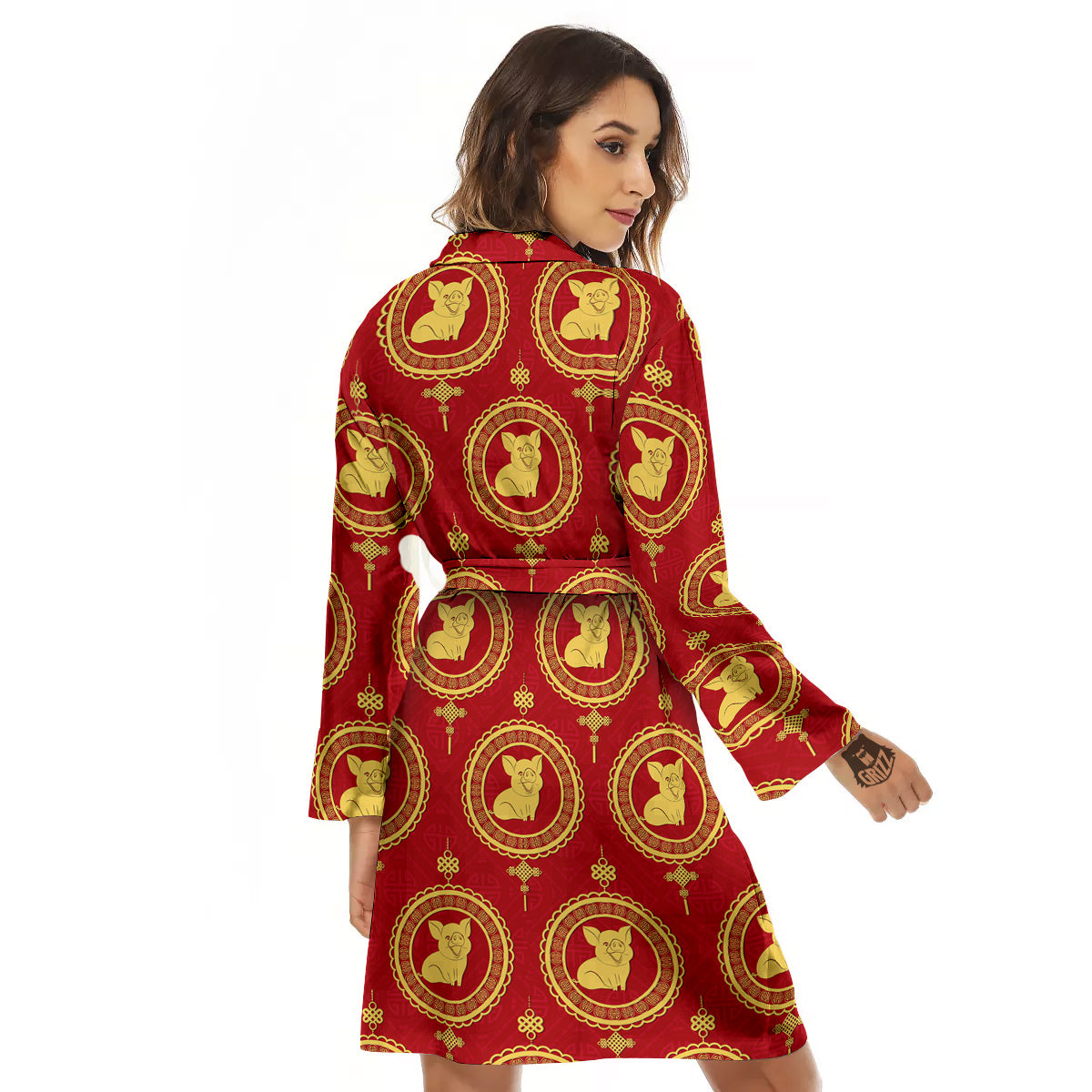 Pig And Chinese New Year Print Pattern Women's Robe-grizzshop