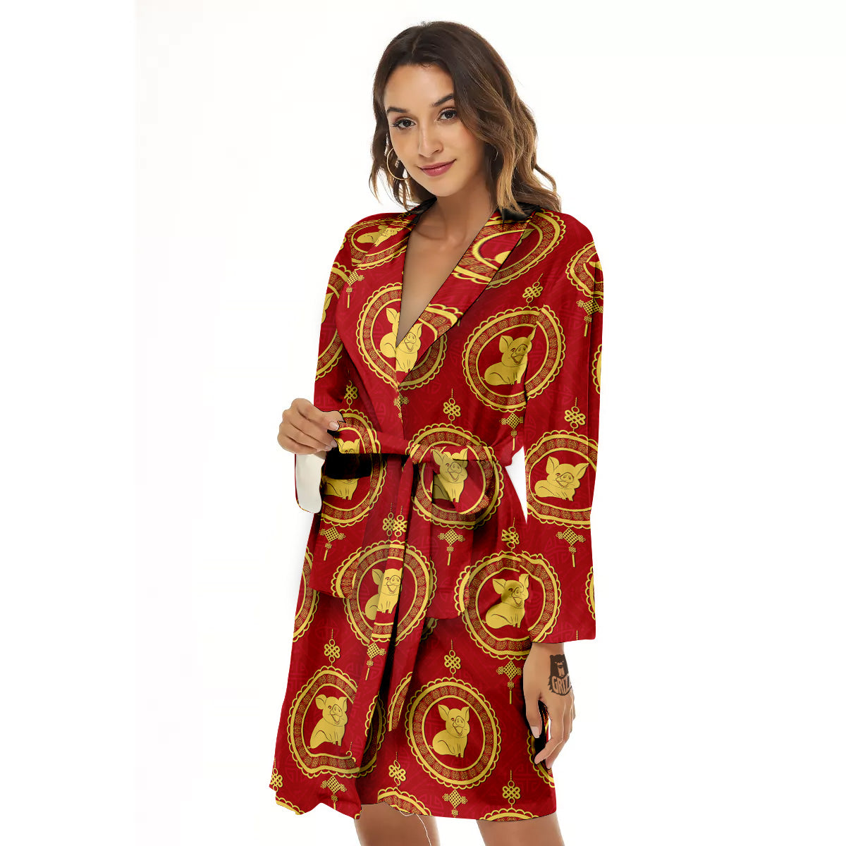 Pig And Chinese New Year Print Pattern Women's Robe-grizzshop