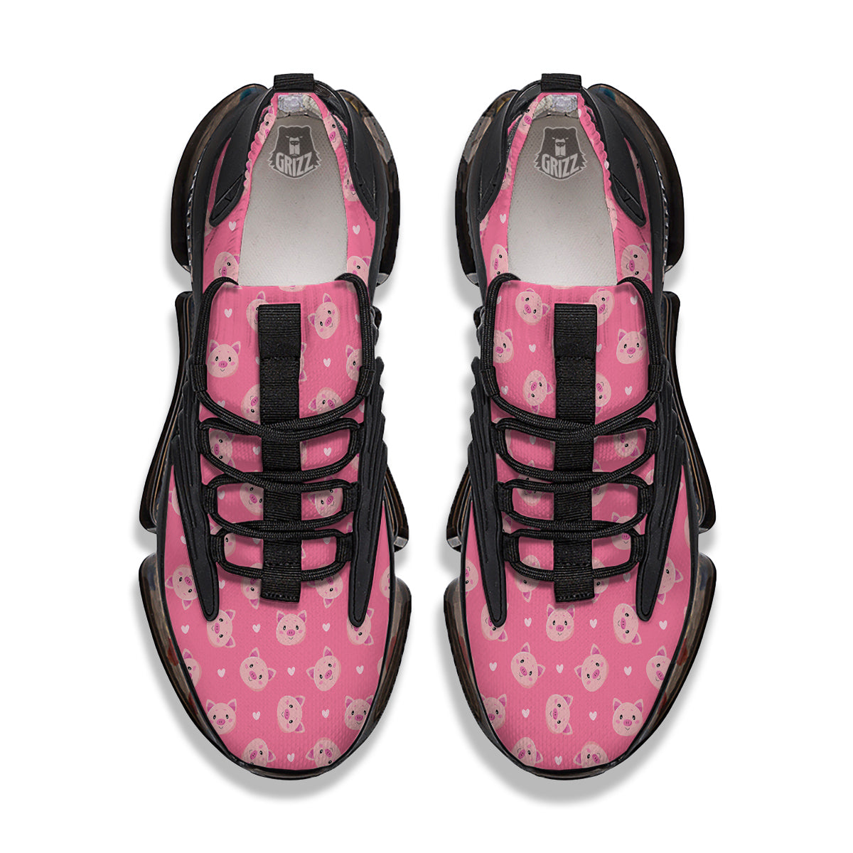 Pig Cute Cartoon Print Pattern Black Gym Shoes-grizzshop