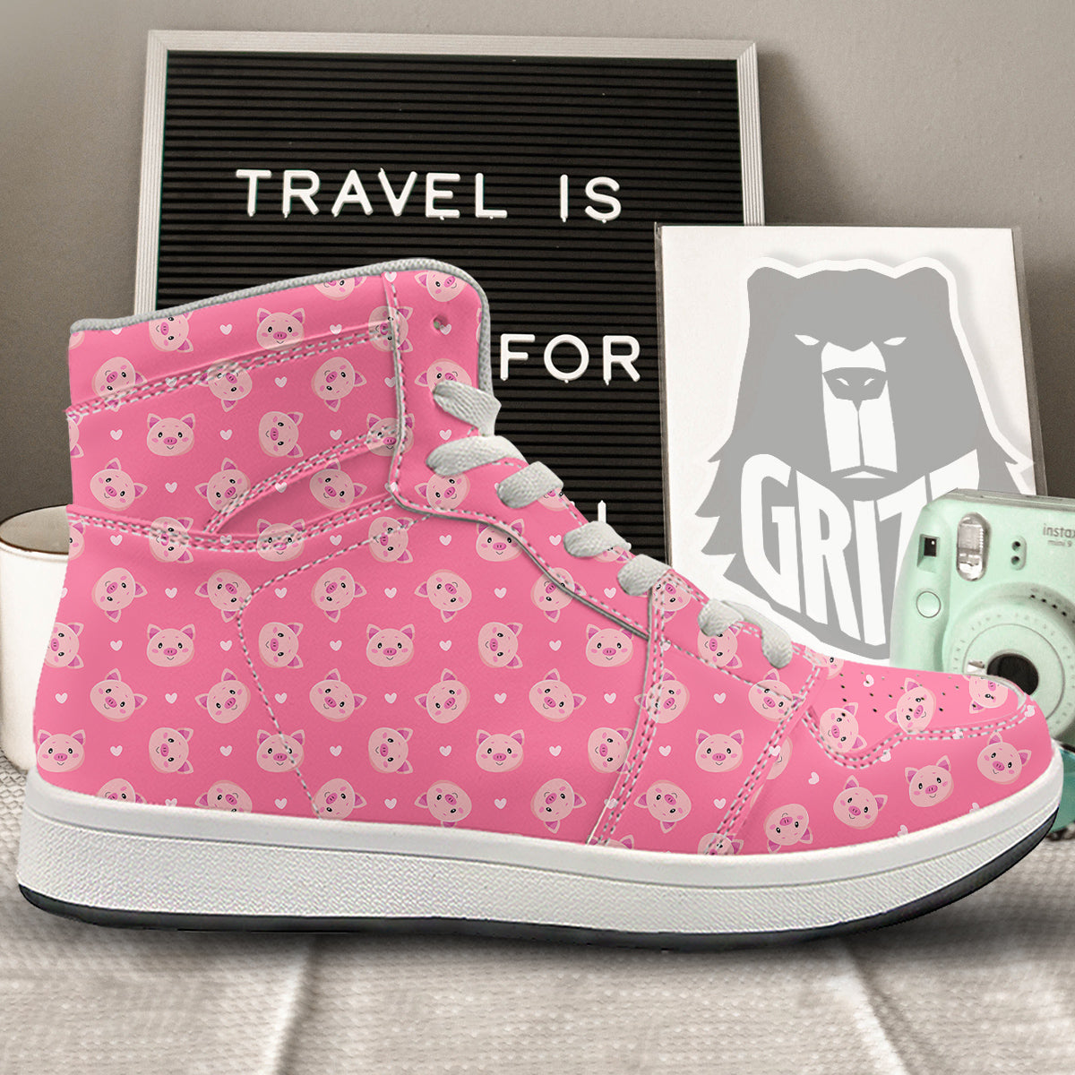 Pig Cute Cartoon Print Pattern High Top Sneakers-grizzshop