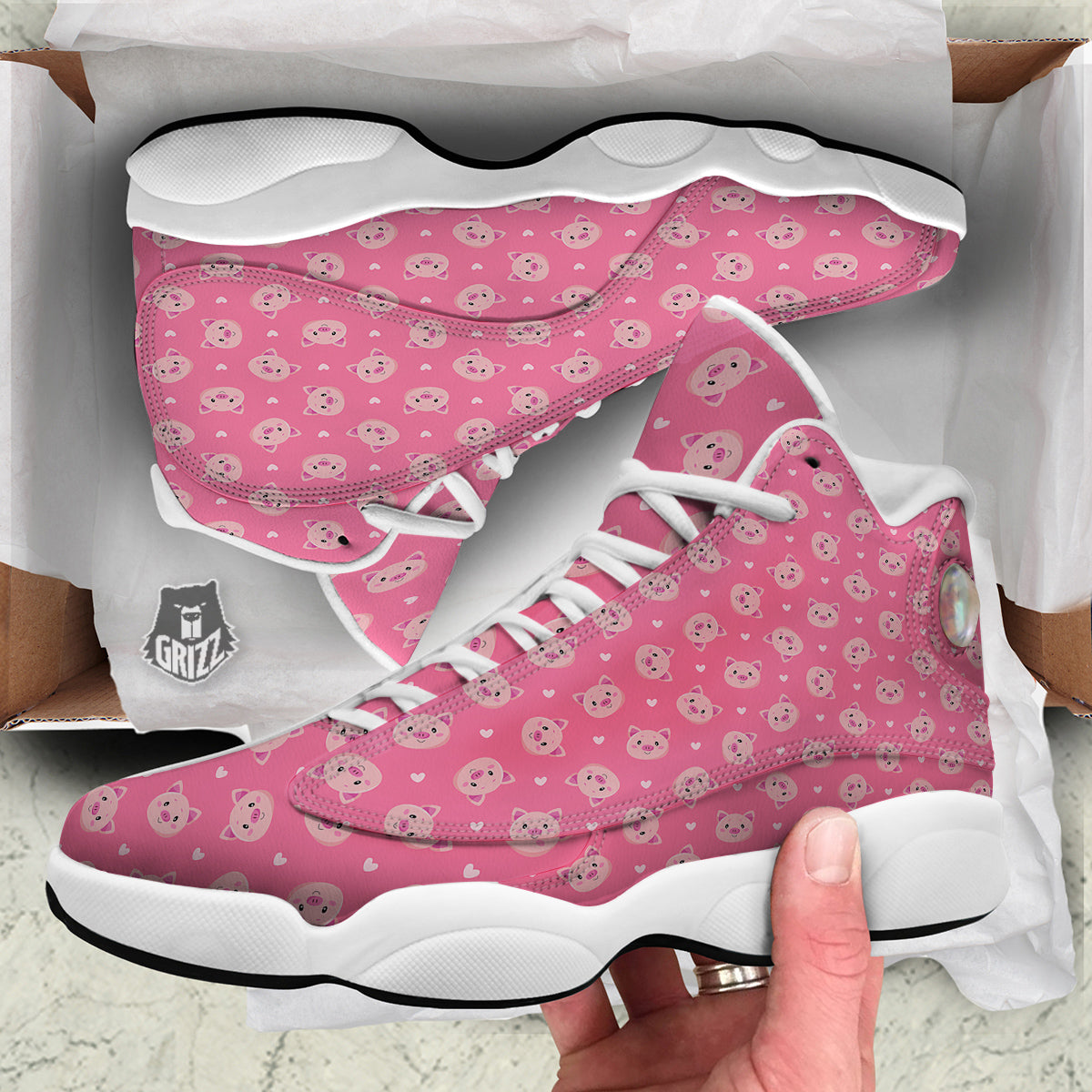 Pig Cute Cartoon Print Pattern White Basketball Shoes-grizzshop