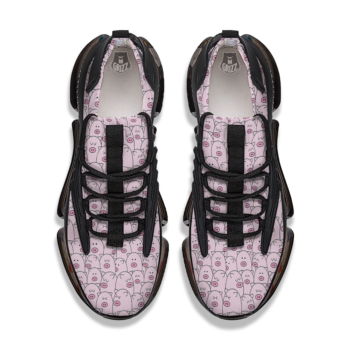 Pig Cute Pink Print Pattern Black Gym Shoes-grizzshop