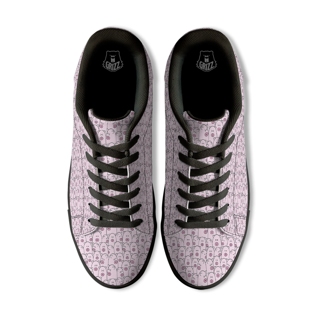 Pig Cute Pink Print Pattern Black Low Top Sneakers-grizzshop