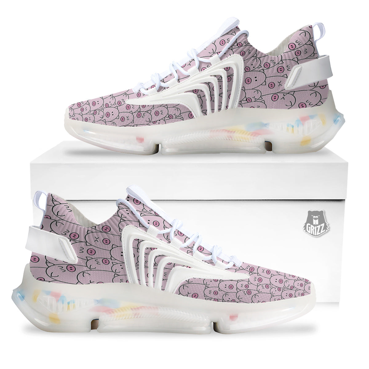 Pig Cute Pink Print Pattern White Gym Shoes-grizzshop