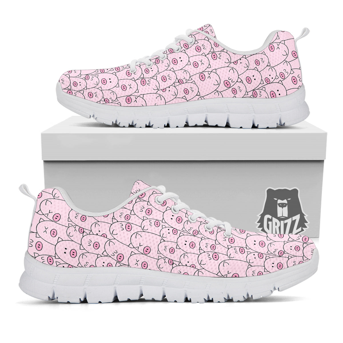 Pig Cute Pink Print Pattern White Sneaker-grizzshop