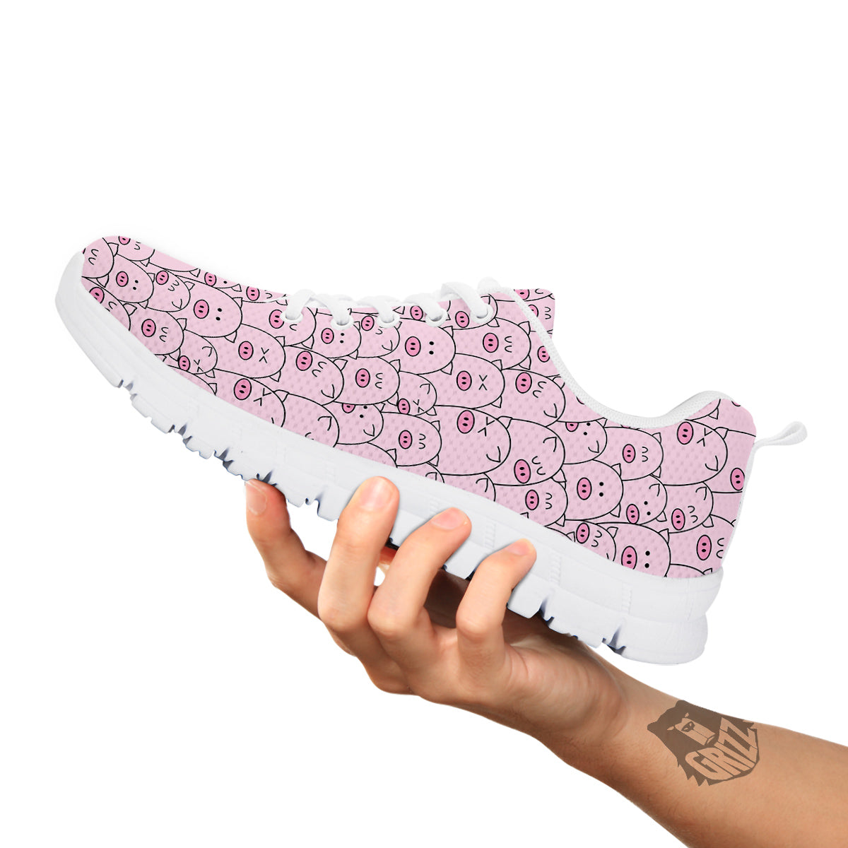 Pig Cute Pink Print Pattern White Sneaker-grizzshop