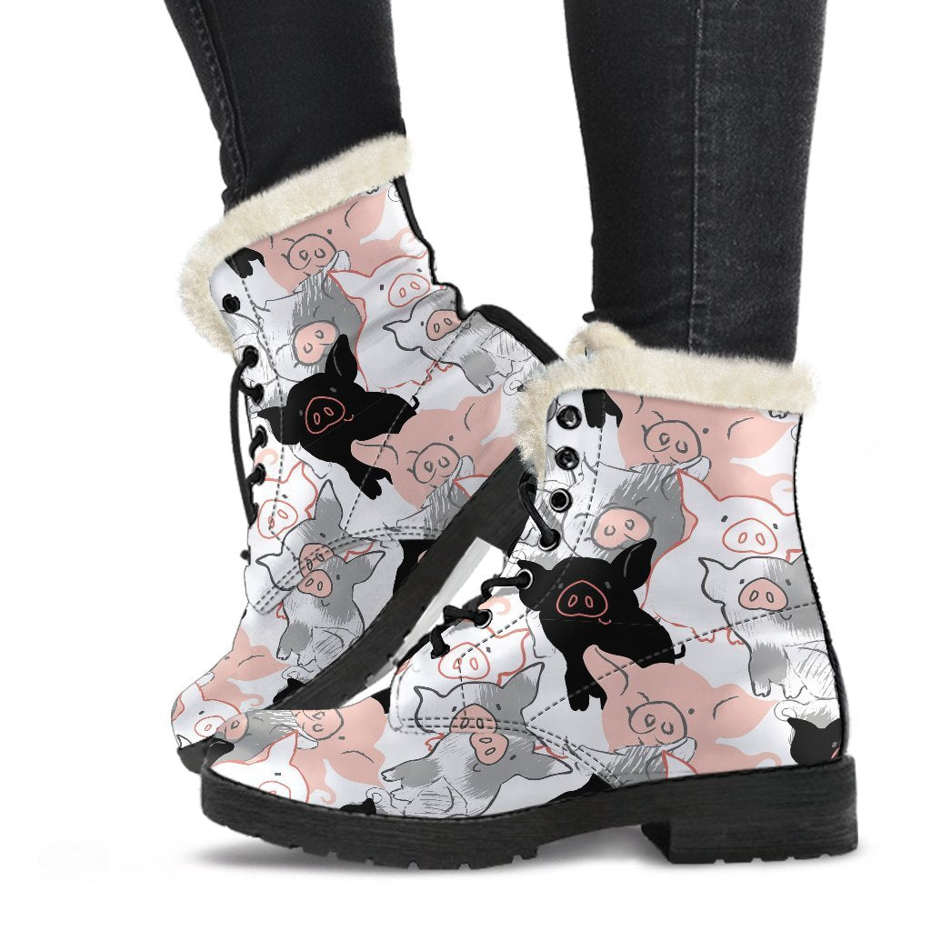Pig Hand Drawn Pattern Print Comfy Winter Boots-grizzshop