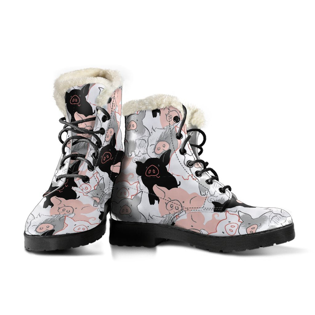 Pig Hand Drawn Pattern Print Comfy Winter Boots-grizzshop