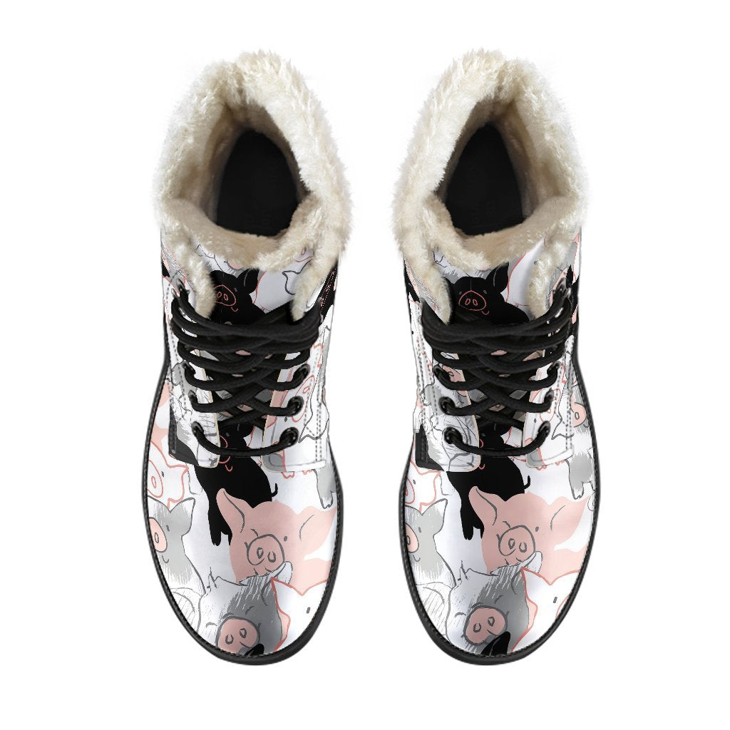 Pig Hand Drawn Pattern Print Comfy Winter Boots-grizzshop