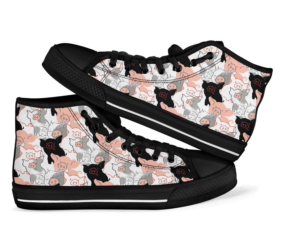 Pig Hand Drawn Pattern Print Men Women's High Top Shoes-grizzshop