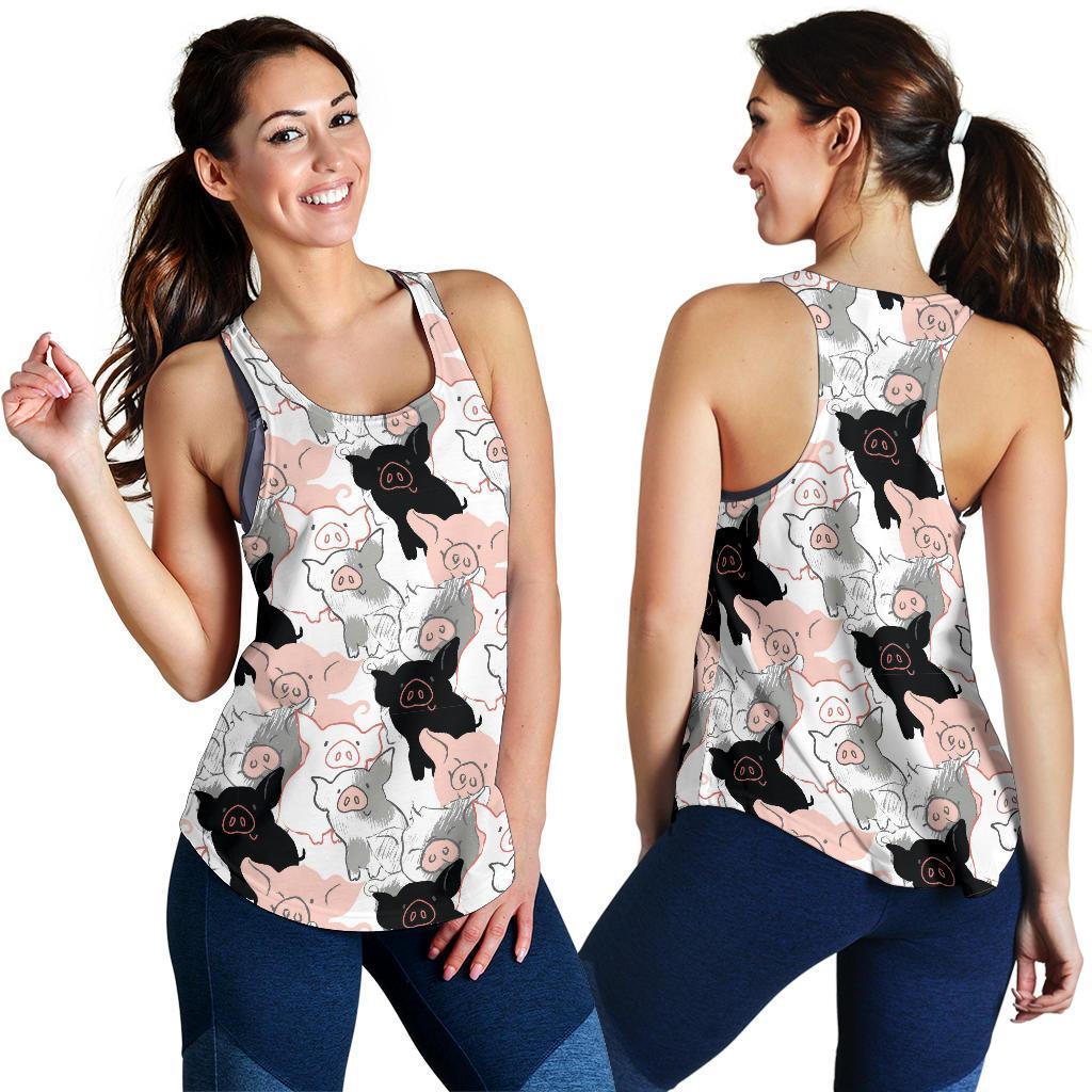 Pig Hand Drawn Pattern Print Racerback Tank Tops-grizzshop