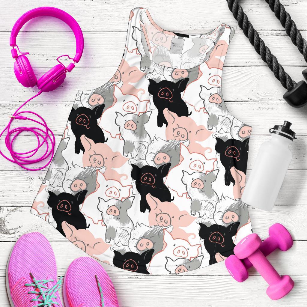 Pig Hand Drawn Pattern Print Racerback Tank Tops-grizzshop