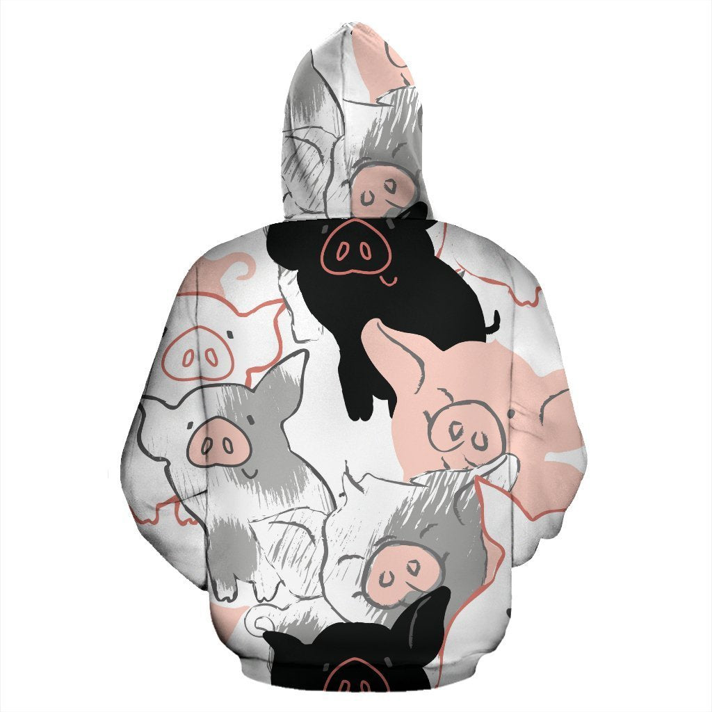Pig Hand Drawn Pattern Print Women Men Pullover Hoodie-grizzshop